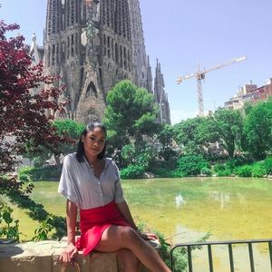 Red mini skirt with ruffles